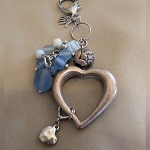 Upcycled Heart Charm Bagclip with Blue Beads